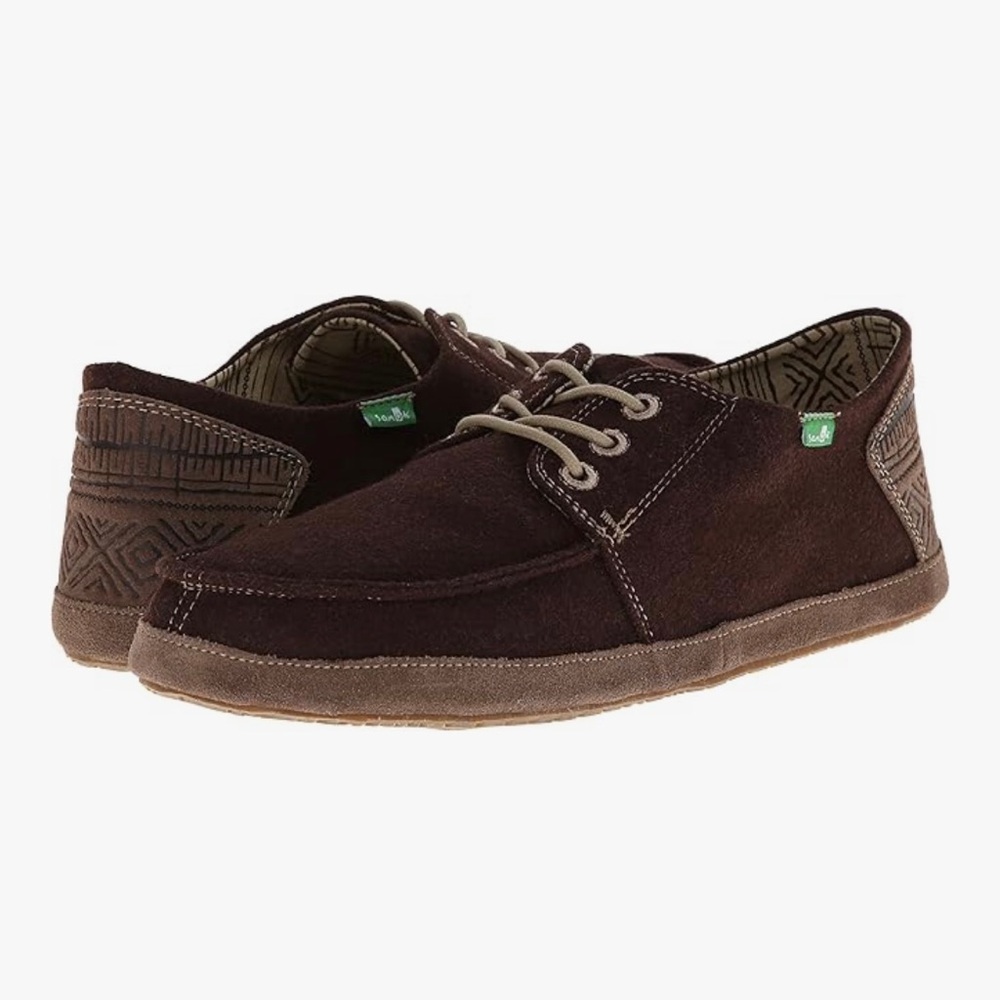 EUC Sanuk Mainsteez Men's Boat Shoes Brown Wool Suede Textile Casual Slip Ons